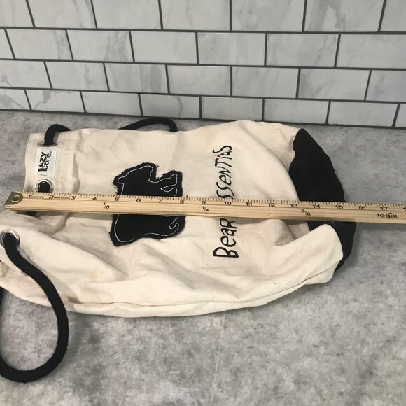 Lazy One Bear Essentials Canvas Drawstring Backpack Bag Natural Black Tote - Picture 4 of 6